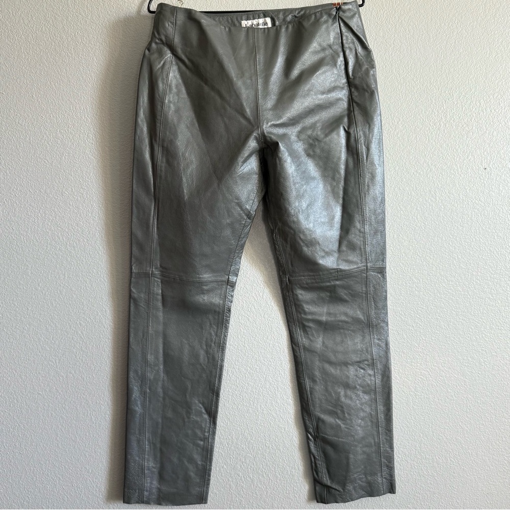 Vintage High Waist Genuine Leather Pants Grey With Subtle Silver Metallic Sheen